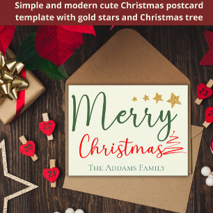 Merry Christmas Family Name Tree Wishes Postcard
