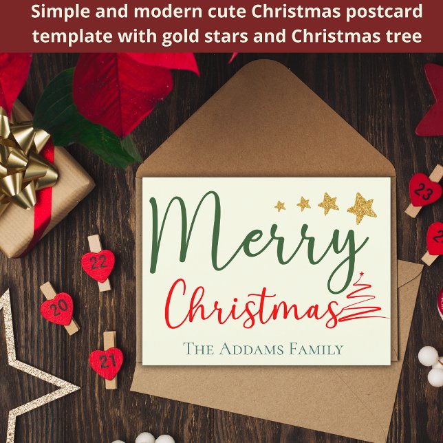 Merry Christmas Family Name Tree Wishes Postcard (Creator Uploaded)