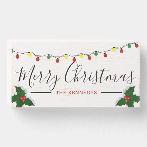 Merry Christmas Family Name Wooden Box Sign