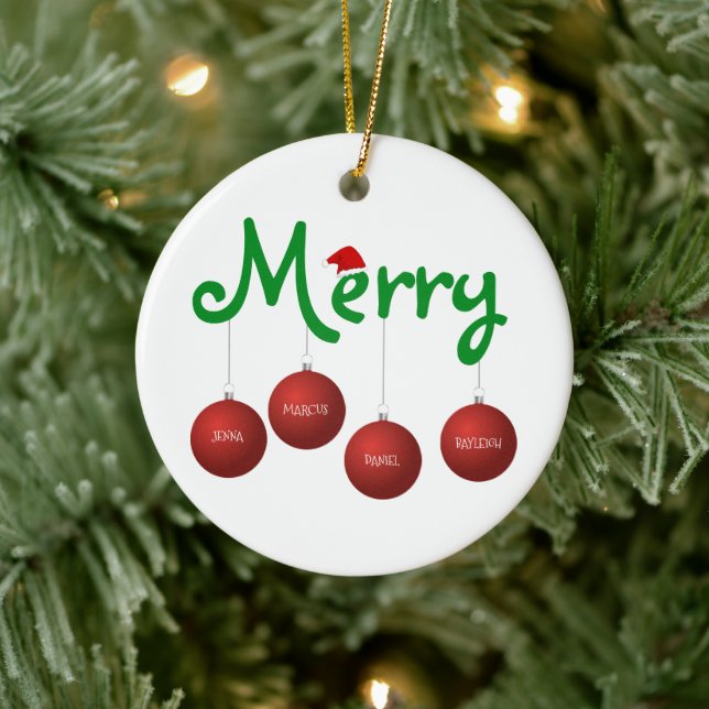 Merry Christmas Family of Four Custom Ornaments (Tree)