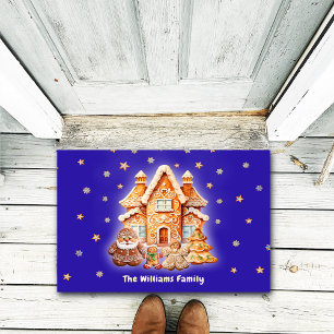 Merry Christmas Family Personalized Name Navy Fun Doormat