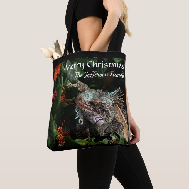 Merry Christmas Family Pet Tropical Personalize  Tote Bag (Close Up)