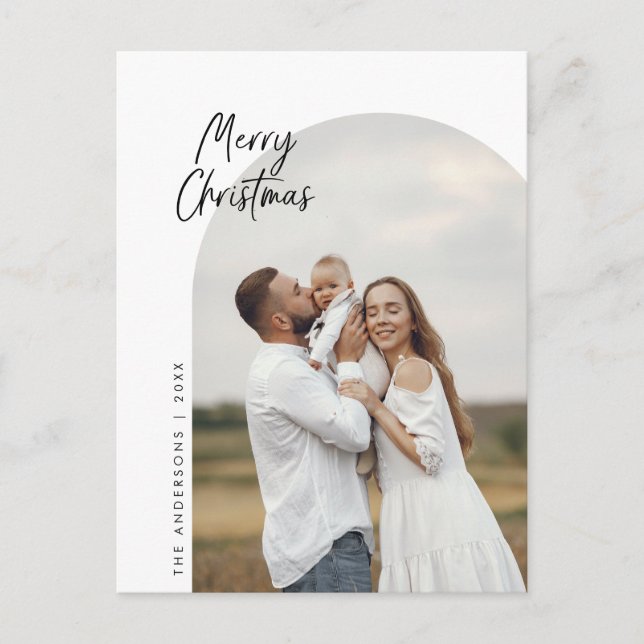 Merry Christmas, Family Photo, Arch Frame Greeting Postcard (Front)