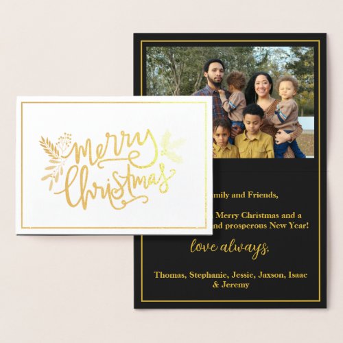 Merry Christmas  Family Photo Black Gold Foil Card