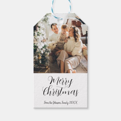 Merry Christmas family photo calligraphy font  Gift Tags