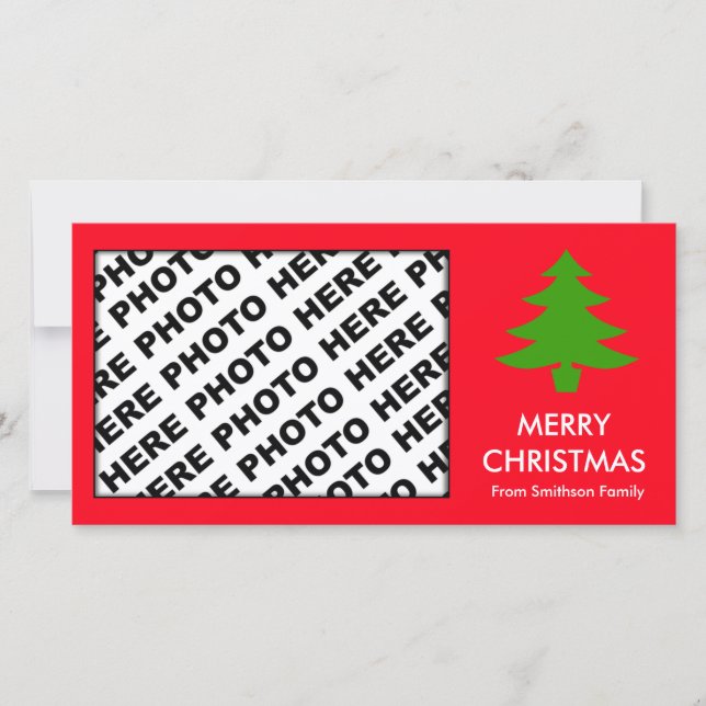 Merry Christmas Family Photo Card Tree Red (Front)