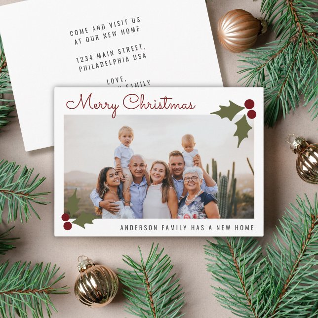 Merry Christmas Family Photo Cherry Holiday Moving Announcement (Creator Uploaded)