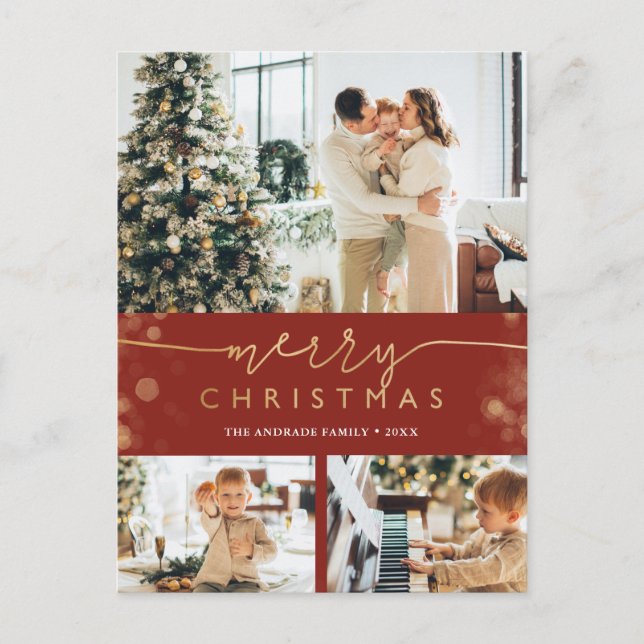 Merry Christmas Family Photo Collag Modern Holiday Postcard (Front)