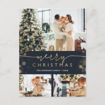 Merry Christmas Family Photo Collag Modern Holiday Postcard by rua_25 at Zazzle