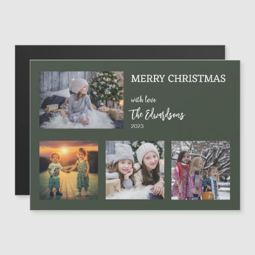 Merry Christmas family photo collage magnetic card