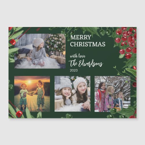 Merry Christmas family photo collage magnetic card