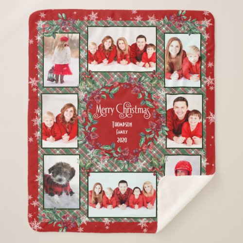 Merry Christmas Family Photo Collage Name Template Sherpa Blanket