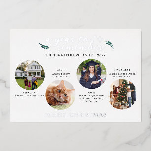 Merry Christmas Family Photo Collage Silver Foil Holiday Card