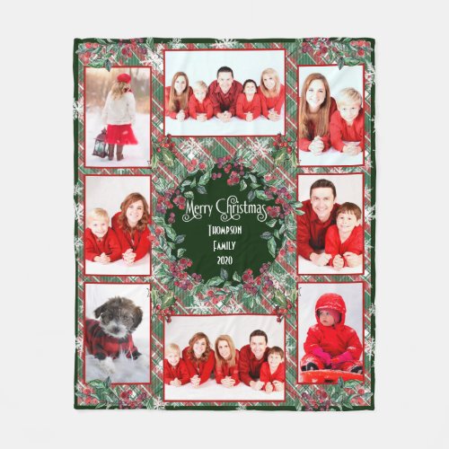 Merry Christmas Family Photo Collage Template  Fleece Blanket