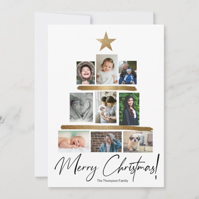 Merry Christmas Family Photo Collage Tree  Holiday Card (Front)