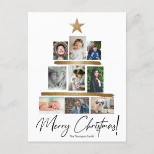 Merry Christmas Family Photo Collage Tree Holiday Postcard