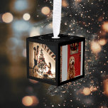 Merry Christmas Family Photo Cube Black White Cube Ornament<br><div class="desc">Personalize with your photos and text on top as well as background color; white frames are editable too.</div>