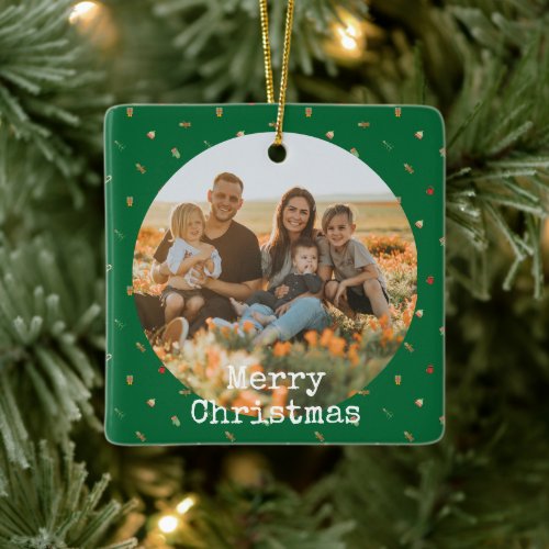 Merry Christmas Family Photo Custom Pattern Ceramic Ornament