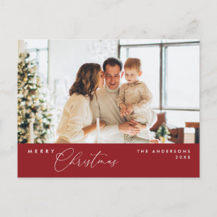 Merry Christmas Family Photo, Dark Red Postcard