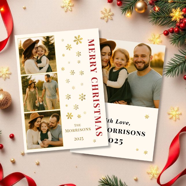 Merry Christmas Family Photo Elegant Snowflake  Holiday Card (Creator Uploaded)