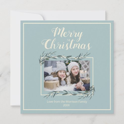 Merry Christmas Family Photo Eucalyptus Sprigs Holiday Card