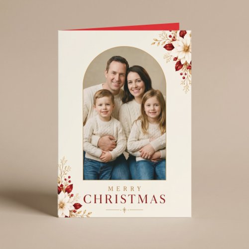 Merry Christmas Family Photo Floral Christmas Card