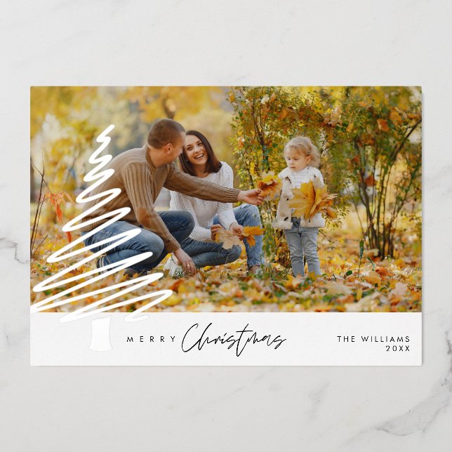 Merry Christmas, Family Photo Foil Holiday Card (Front)