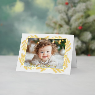 Merry Christmas Family Photo Gold Foil Holiday Card