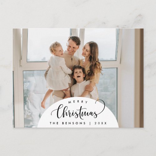 Merry Christmas Family Photo Greeting Modern Oval Postcard