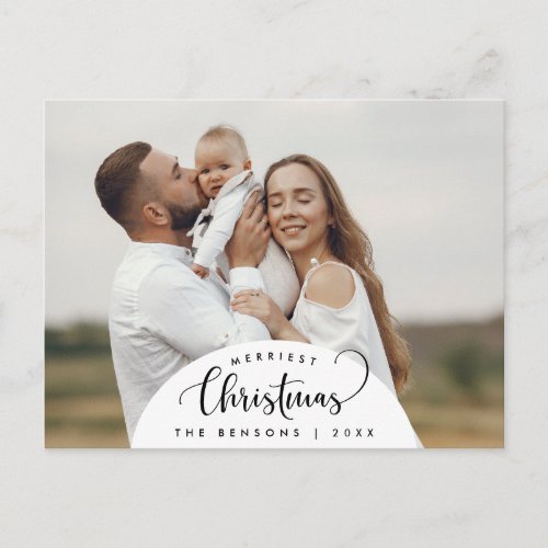 Merry Christmas Family Photo Greeting Modern Oval Postcard