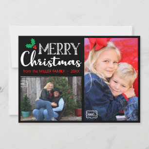Merry Christmas Family Photo Hand Lettered Black Holiday Card