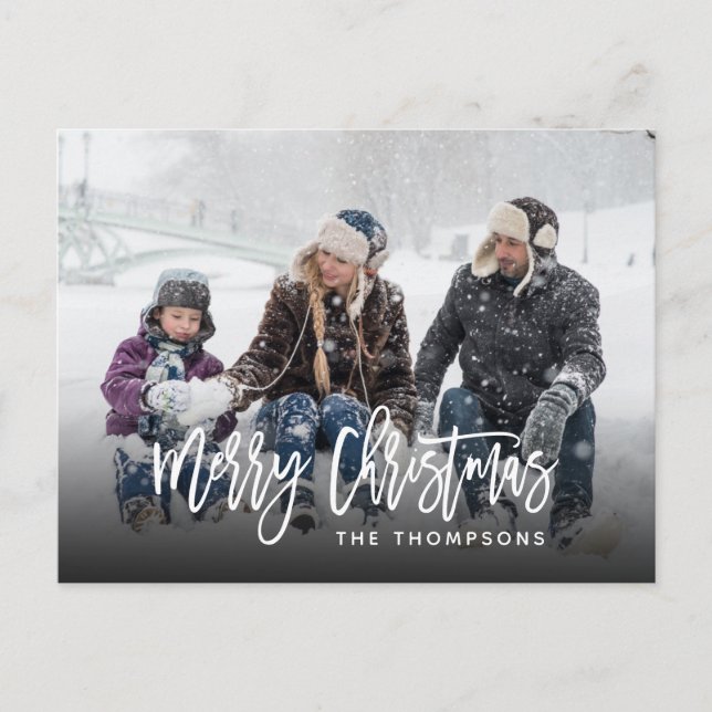 Merry Christmas Family Photo Handlettered Postcard (Front)