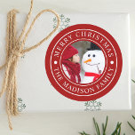 Merry Christmas Family Photo Holiday Red Classic Round Sticker<br><div class="desc">Create your own Christmas | Holiday family photo round sticker.</div>