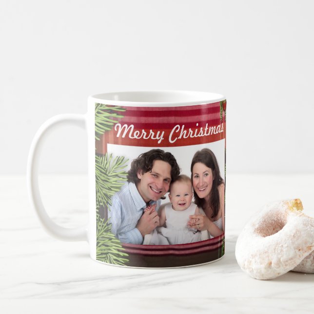 Merry Christmas Family Photo Holidays Personalize Coffee Mug (With Donut)