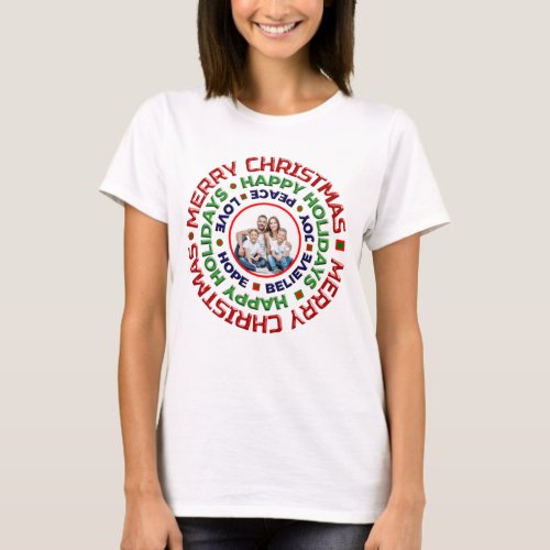 Merry Christmas Family Photo Holidays Personalize  T_Shirt
