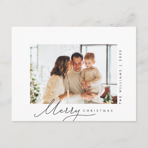 Merry Christmas Family Photo Minimalist Script Postcard