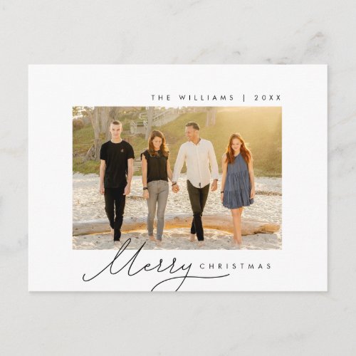 Merry Christmas Family Photo Minimalist Script Postcard