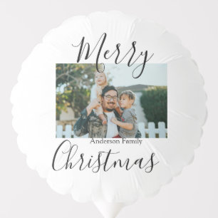 Merry Christmas family photo modern elegant rustic Balloon