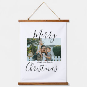 Merry Christmas family photo modern elegant rustic Hanging Tapestry