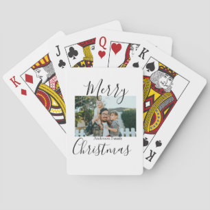 Merry Christmas family photo modern elegant rustic Poker Cards