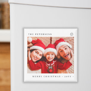 Merry Christmas family photo modern minimalist Magnet