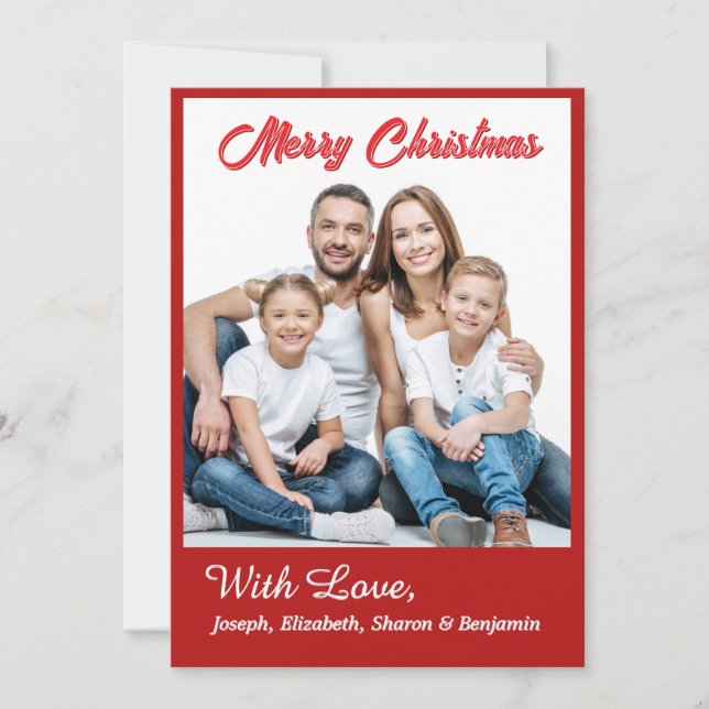 Merry Christmas Family Photo Modern Red  Holiday Card (Front)