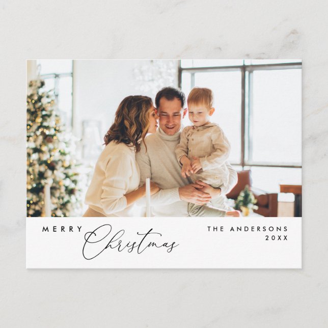 Merry Christmas Family Photo, Modern Romantic Postcard (Front)