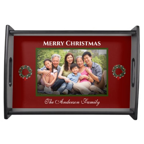 Merry Christmas Family Photo Personalize  Serving Tray