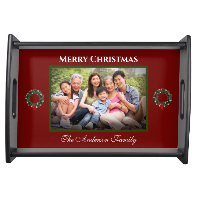 Merry Christmas Family Photo Personalize  Serving Tray (Front)