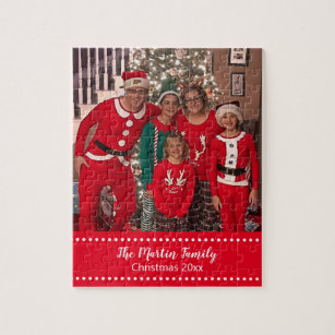 Merry Christmas Family Photo Personalized Jigsaw Puzzle