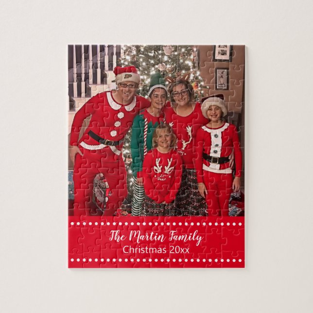 Merry Christmas Family Photo Personalized Jigsaw Puzzle (Vertical)