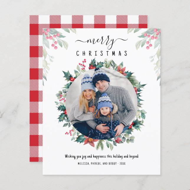 Merry Christmas Family Photo Plaid Card (Front/Back)