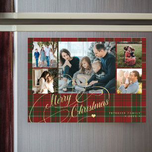 Merry Christmas family photo plaid magnetic card