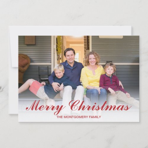 Merry Christmas Family Photo Red Buffalo Plaid Holiday Card